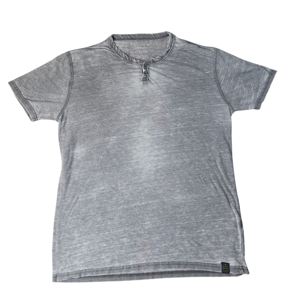 Lucky Brand Venice Burnout Mens Gray Short Sleeve Henley Shirt Size M L603000